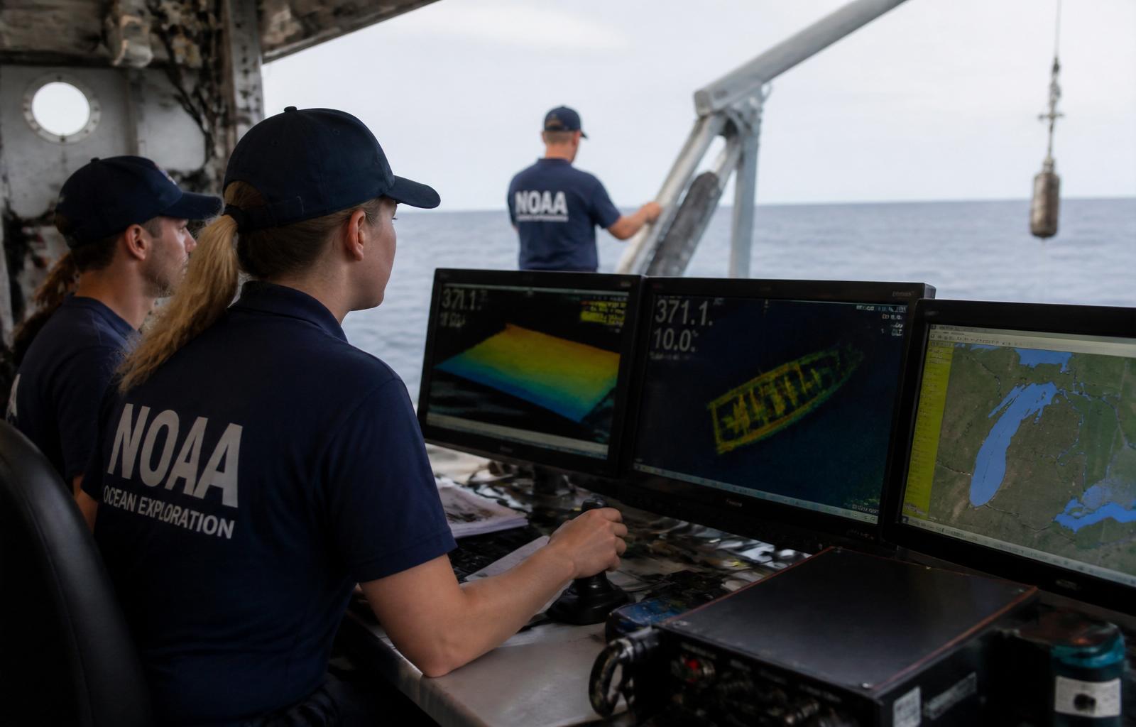 NOAA scientists mapping shipwrecks with sonar on the Great Lakes